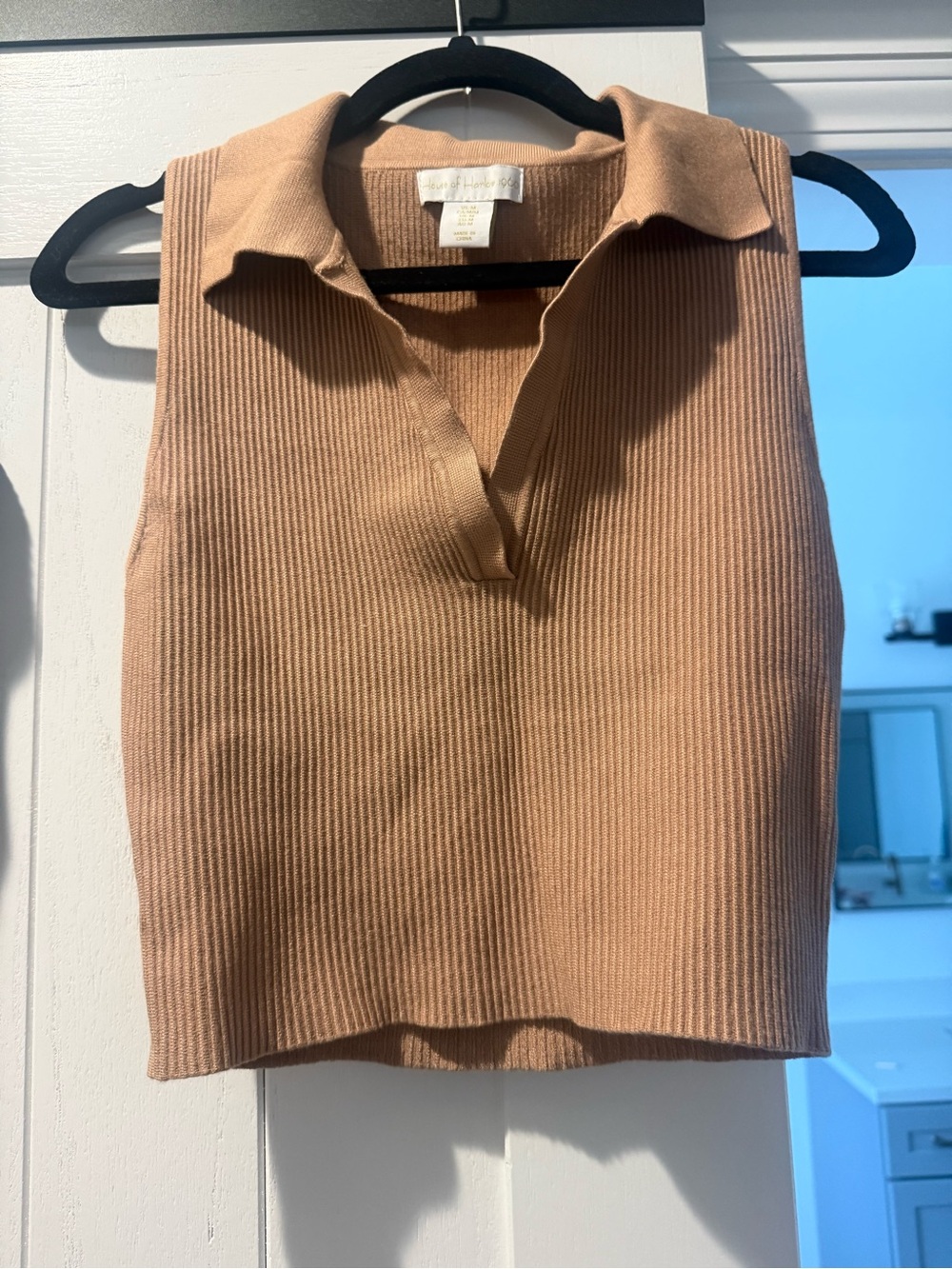 House of Harlow Ribbed Polo Tank Top - Camel